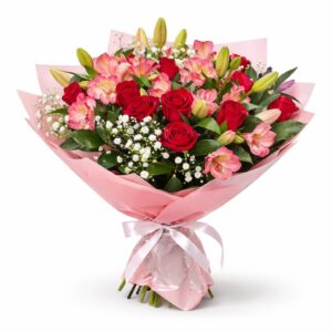 זר ורדים ואלסטרומריה - קסם ורוד